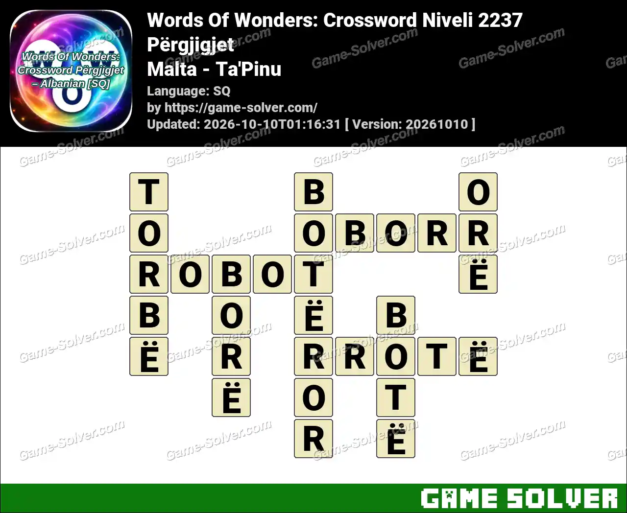 Words Of Wonders: Crossword Niveli 2237 Përgjigjet – Malta – Ta’Pinu